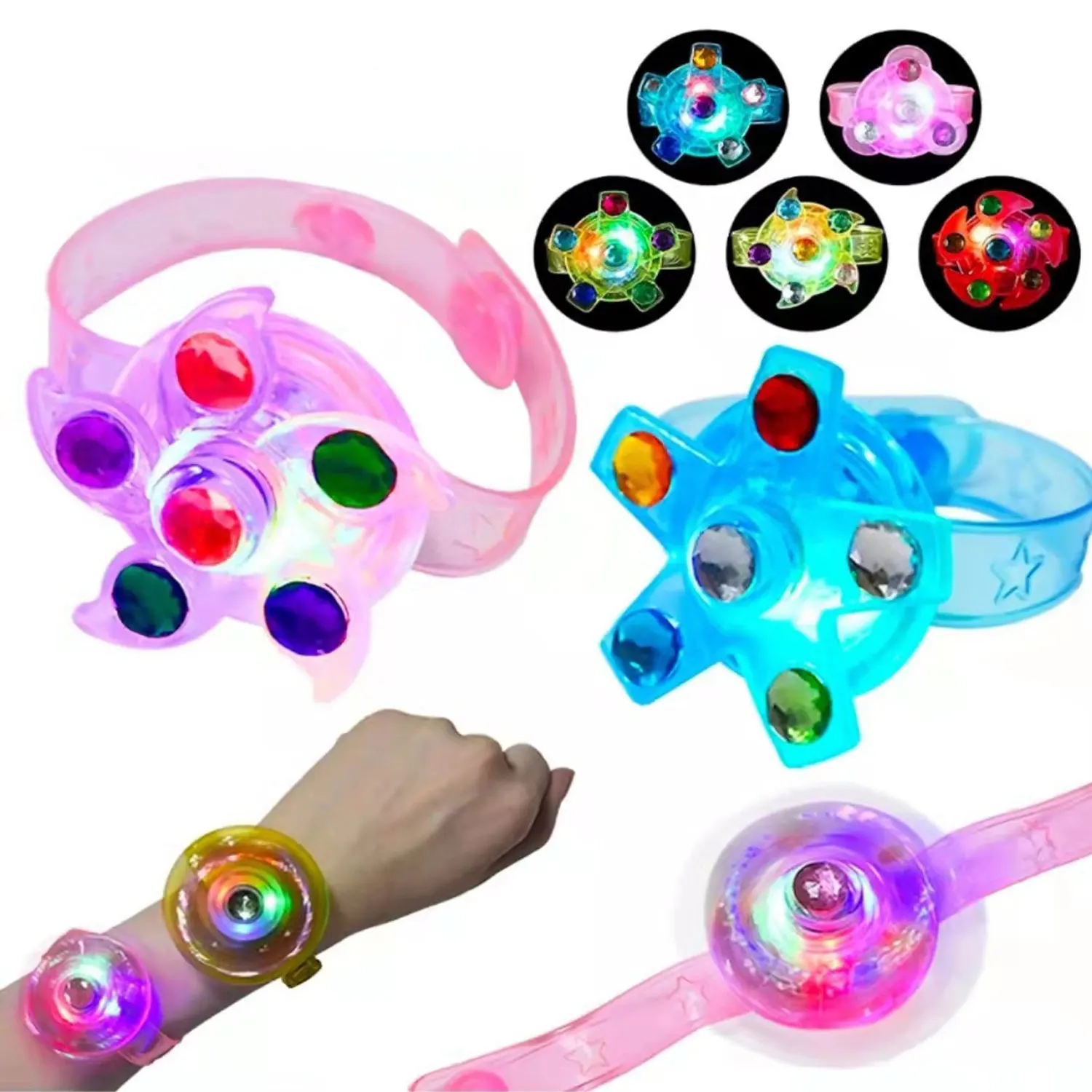 

12PCs Children Luminous Wrist Band Manual Rotating Flash Gyro Bracelet for Kids LED Lights Glow In The Dark Toys Party Favors