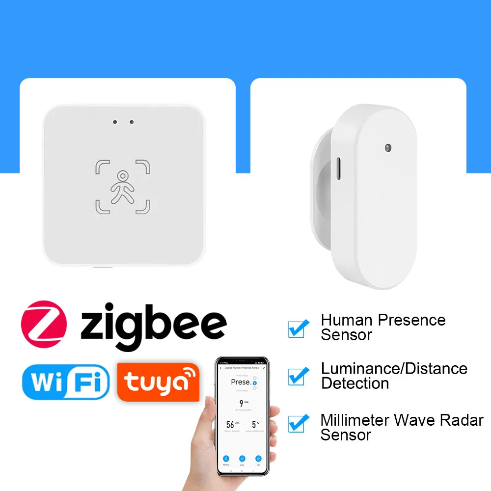 Tuya WiFi / Zigbee Human Presence Detector,Luminance/Distance Detection,  Smart Human Body PIR Sensor Support Home Assistant