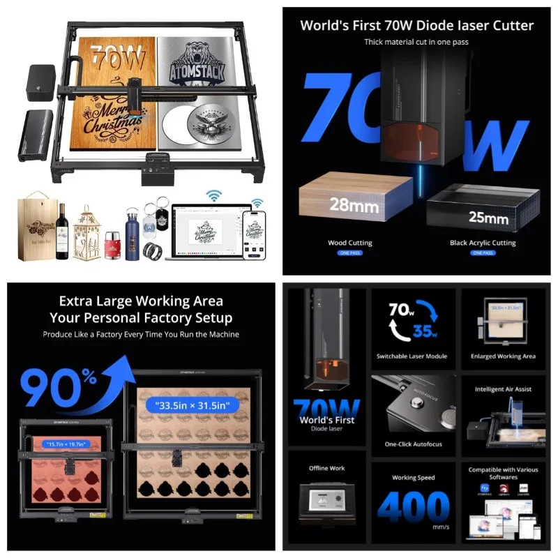 

A70 Max Engraving Cutting Machine 70W/35W Switchable 800*850mm400mm/s One-Click Auto Focus Professional Engraver