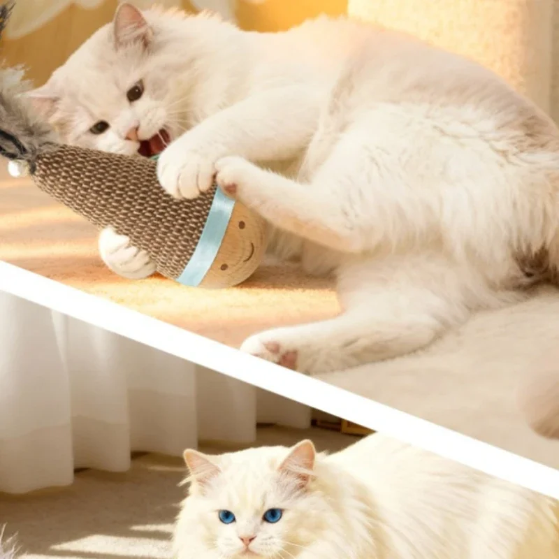 Katzen-Wackeltier-Spielzeug, bissfestes Feder-Agaven-Kauspielzeug zur Zahnreinigung, interaktives Haustierbedarf für Katzen – Detail 3