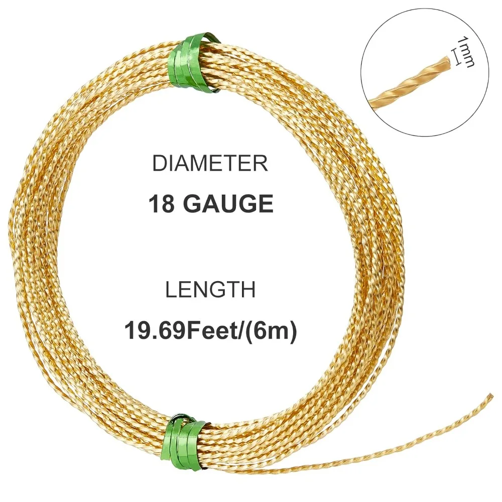 20FT 18 Gauge Golden Brass Jewelry Wire, 1mm Thick Round Craft Twist Wire for Beading Ring Making and Other Jewelry Crafts