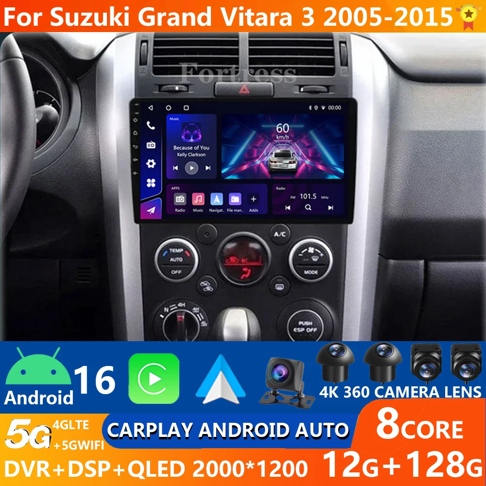Android 16 Carplay Auto para Suzuki Grand Vitara 3 2005 - 2011 2012 2013 2014 2015 reproductor de Radio Multimedia para coche DSP WIFI + 4G estéreo