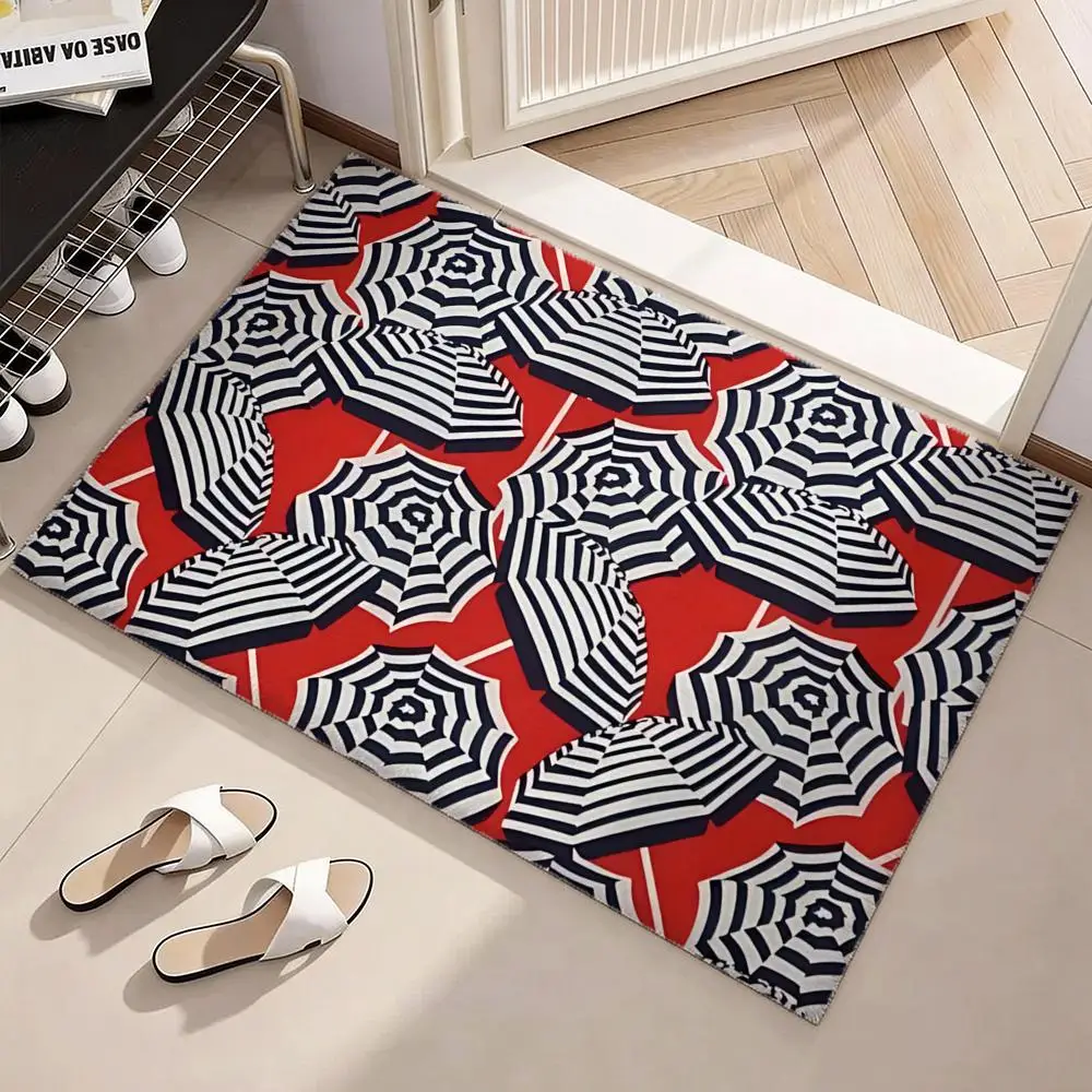 seamless Colorful Beach Parasol Allover Floor Mat Soft Flannel Non-Slip Door Mat - Thickened Rug for Living Room Home Decor
