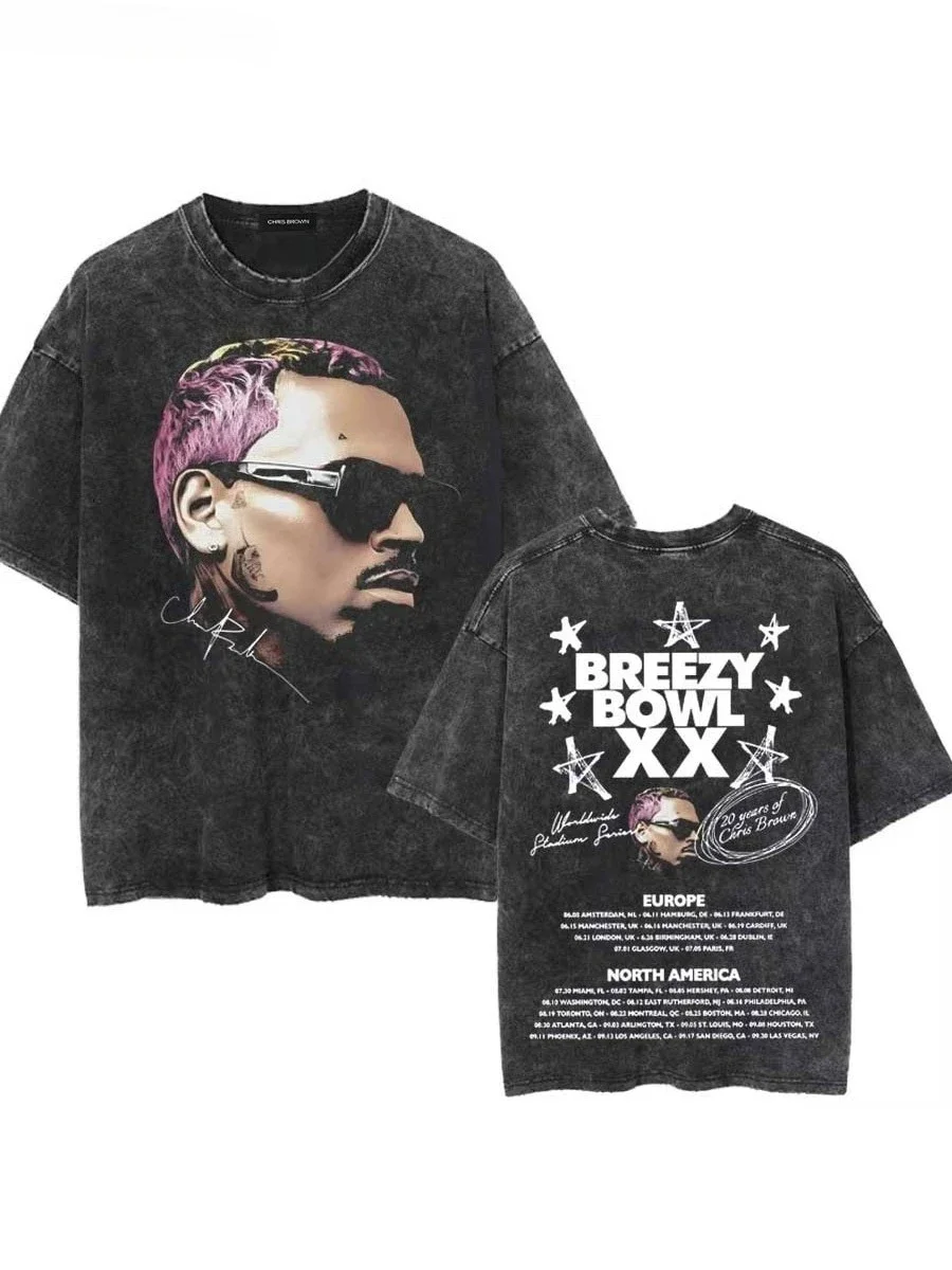 

Мужские футболки Уличная музыка Live Chris Brown Tag Camiseta Breezy Bowl XX Tour 2025 Camiseta Lavada Ropa De Hombre Nueva En