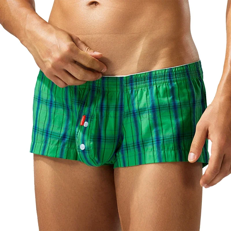 SEOBEAN Men's Cotton Plaid Woven Boxer Shorts Pajama Loose Fit Male Comfortable Breathable Summer Underwear Clothing