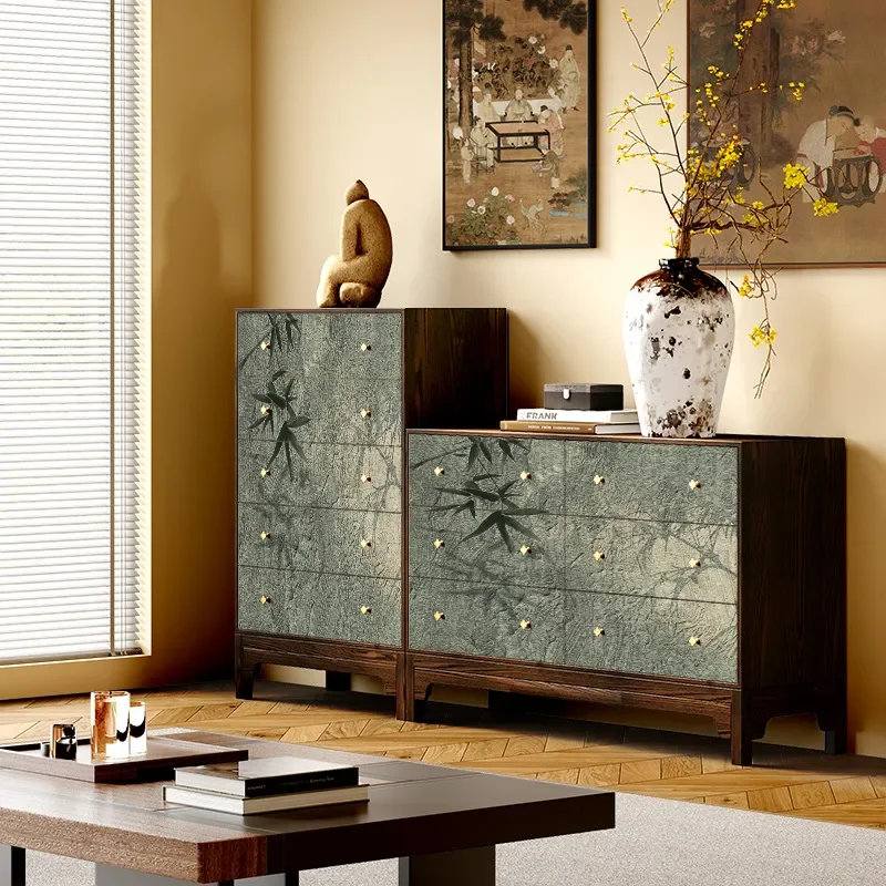 Song Dynasty Style Bamboo Solid Wood Chest Cabinet Living Room Storage Decorative Locker Bedroom Bedside Drawer Cabinet