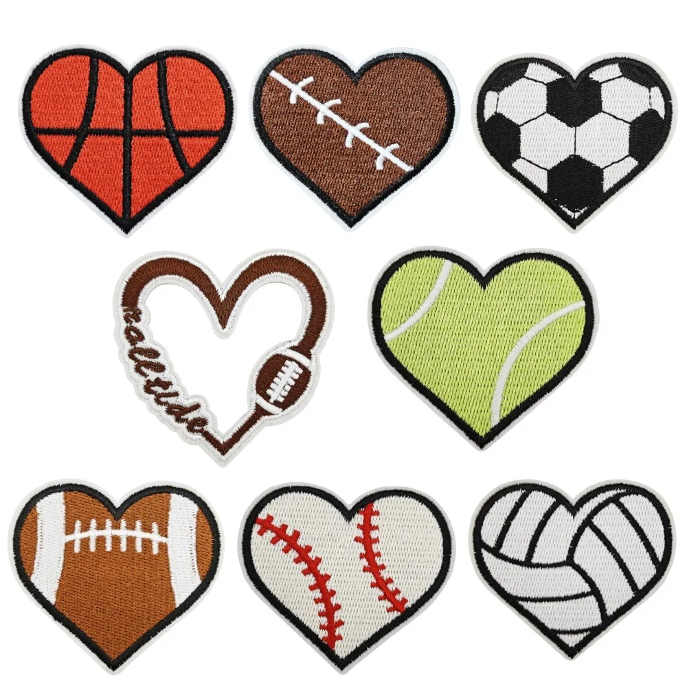 Football Embroidered Patches On Clothes Sports Iron On Patches For Clothing Basketball Bowling Heart Patch for Clothes Stickers