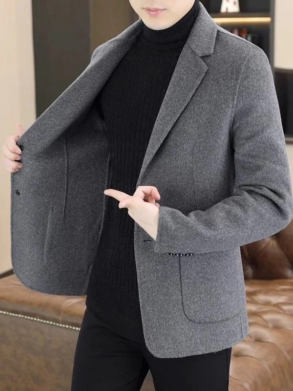 

Men's Woolen Suit Jaet ort Casual Sle Quanzhou Stone Lion Autumn Winter Coat Busin Casual Lightweight Long Sve