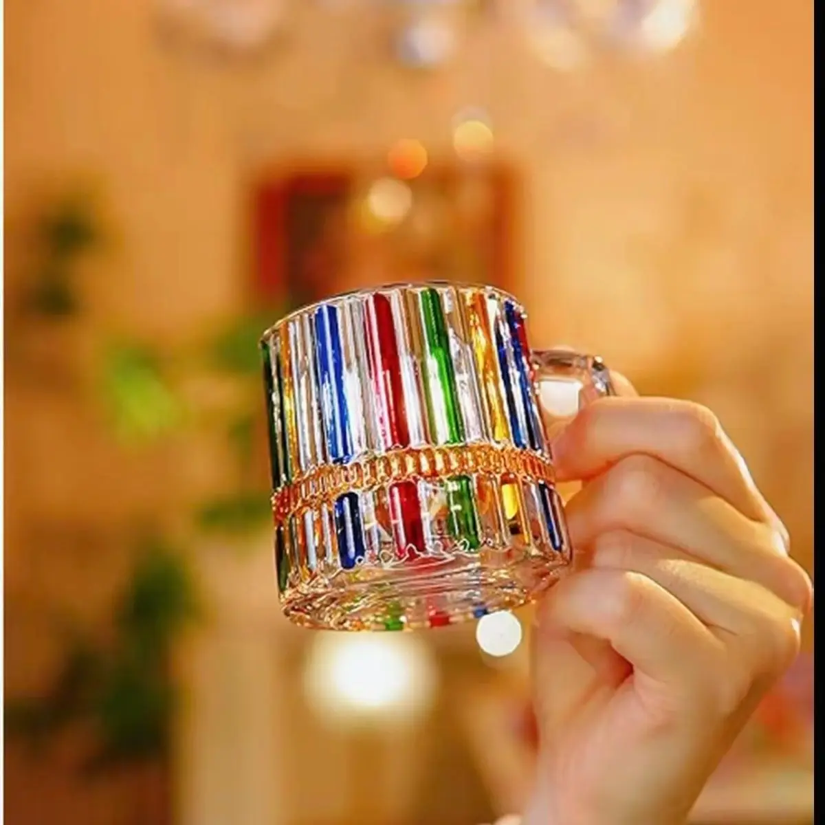 Colored Lead-free Glass Cups, Niche Rainbow Retro Hand-painted Piano Beer Cup, Milk Juice Coffee Mug,Bar Party Wine Glasses Gift