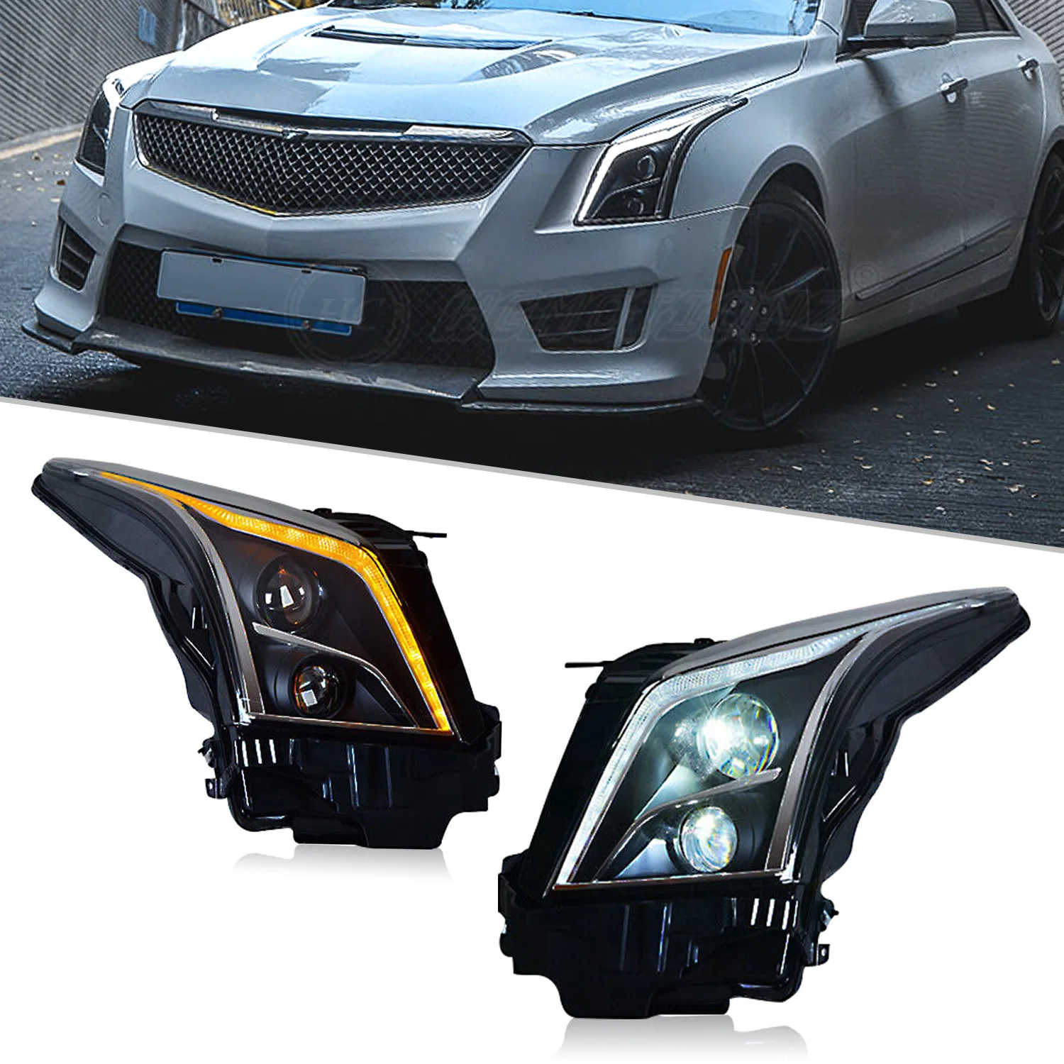 

Стайлинг автомобиля для фар Cadillac ATS 2014-2019 ATS-L, фара DRL, светодиодная биксеноновая линза, дальний ближний свет, парковочная противотуманная фара