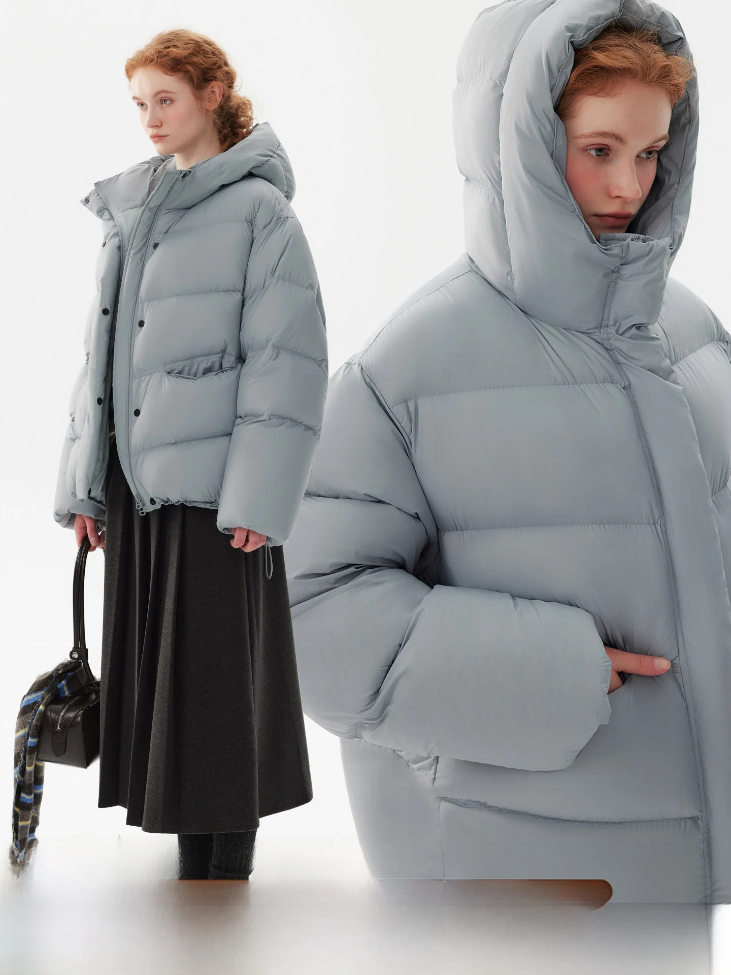 

plus Size Women's Padded Hooded Jaet 249G High ammage Blue 90 down Loose Fit Thi Bread Sle Casual Faion Winter Coat