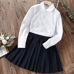 Teenagers School Uniform Kids Sets for Girls Suits Preppy Autumn Clothes Shirt & Skirt Baby Children Costumes 6 8 9 10 12 Years