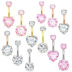 Stainless Steel Belly Piercing Jewelry Heart Cubic Zirconia Belly Button Rings for Women Fashion Navel Ring Body Jewelry Pink