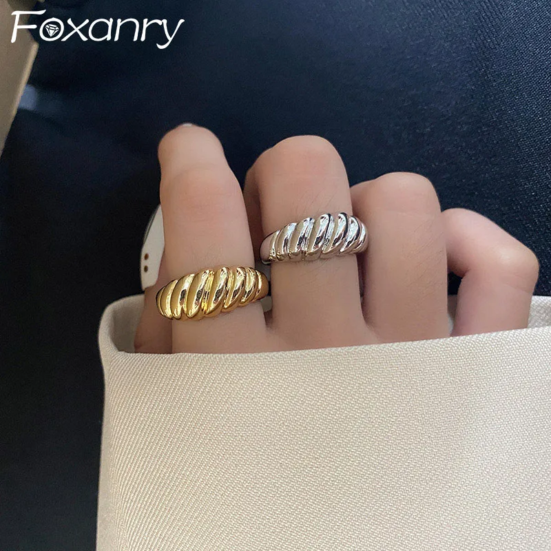 Foxanry Silver Color Croissant Geometric Rings For Women Couples French Vintage Creative Simple Temperament Wedding Jewelry Gift