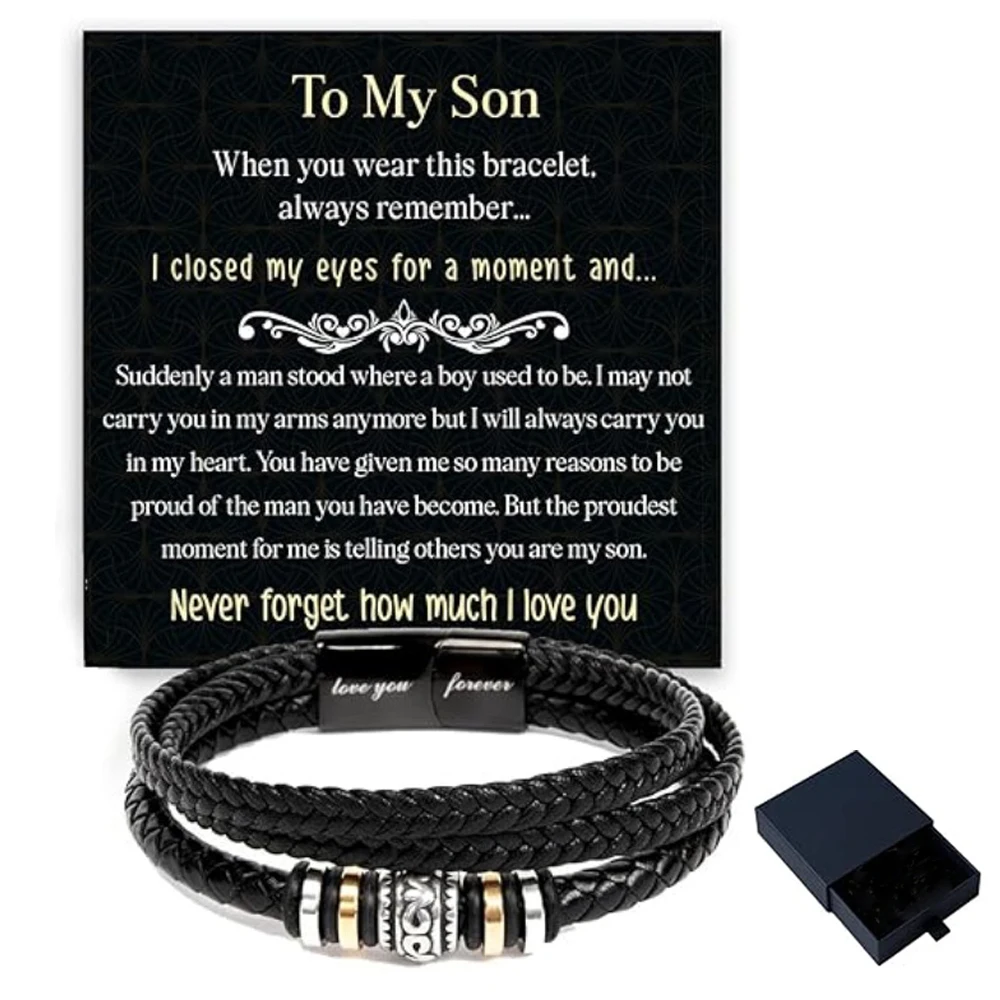 Bracelet To My Son Braided Leather Bracelet From Father & Mother Heartfelt Message Love You Forever Son For Christmas Graduation