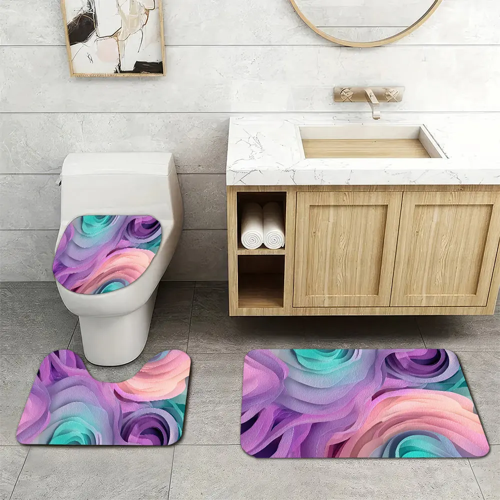 

Набор из 3 ультрамягких ковриков для ванной комнаты с нескользящей основой, с абстрактным узором в пастельно-фиолетовых тонах