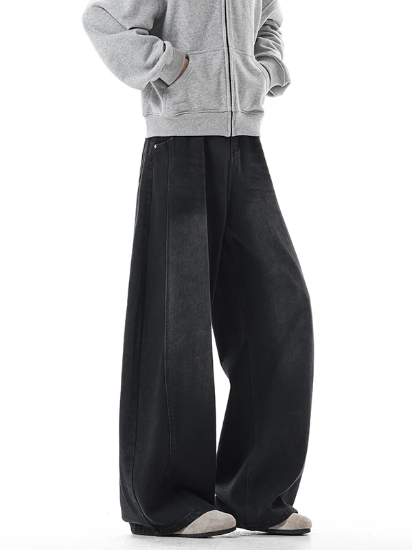 

American High Street Knife Thiened Fce Wide Leg Jeans Men's Winter Vintage Waed Straight Cut Youth Faion