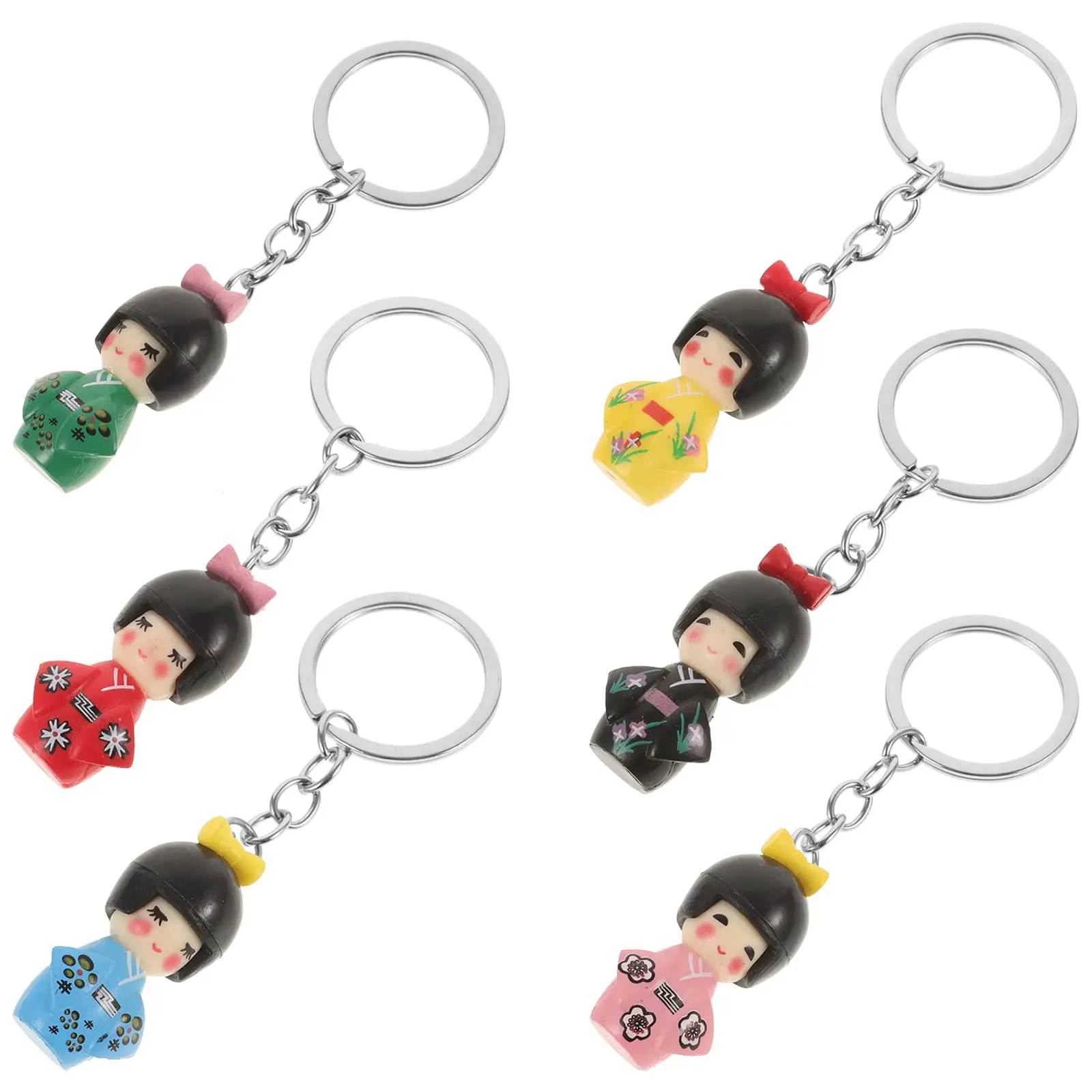 

6 Pcs Zinc Alloy Keychains Japanese Style Kimono Key Pendant Bag Hanging Decor Cartoon Key Ring Festive Party Supplies