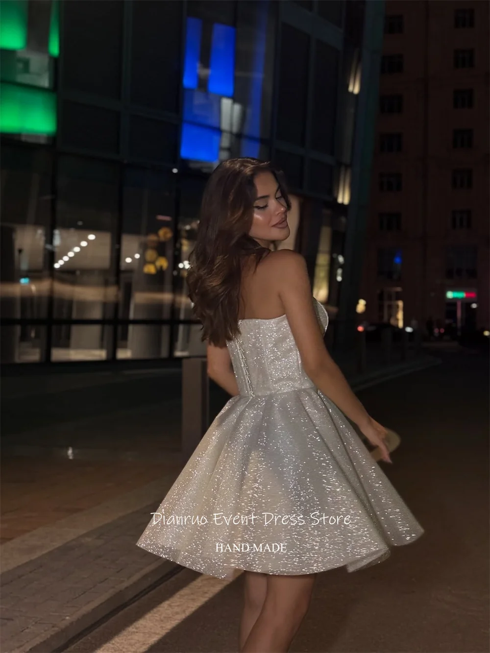 Dianruo – robe de bal ligne A scintillante, en Tulle pelucheux, plissée, Mini longueur, robe de soirée d'anniversaire, personnalisée