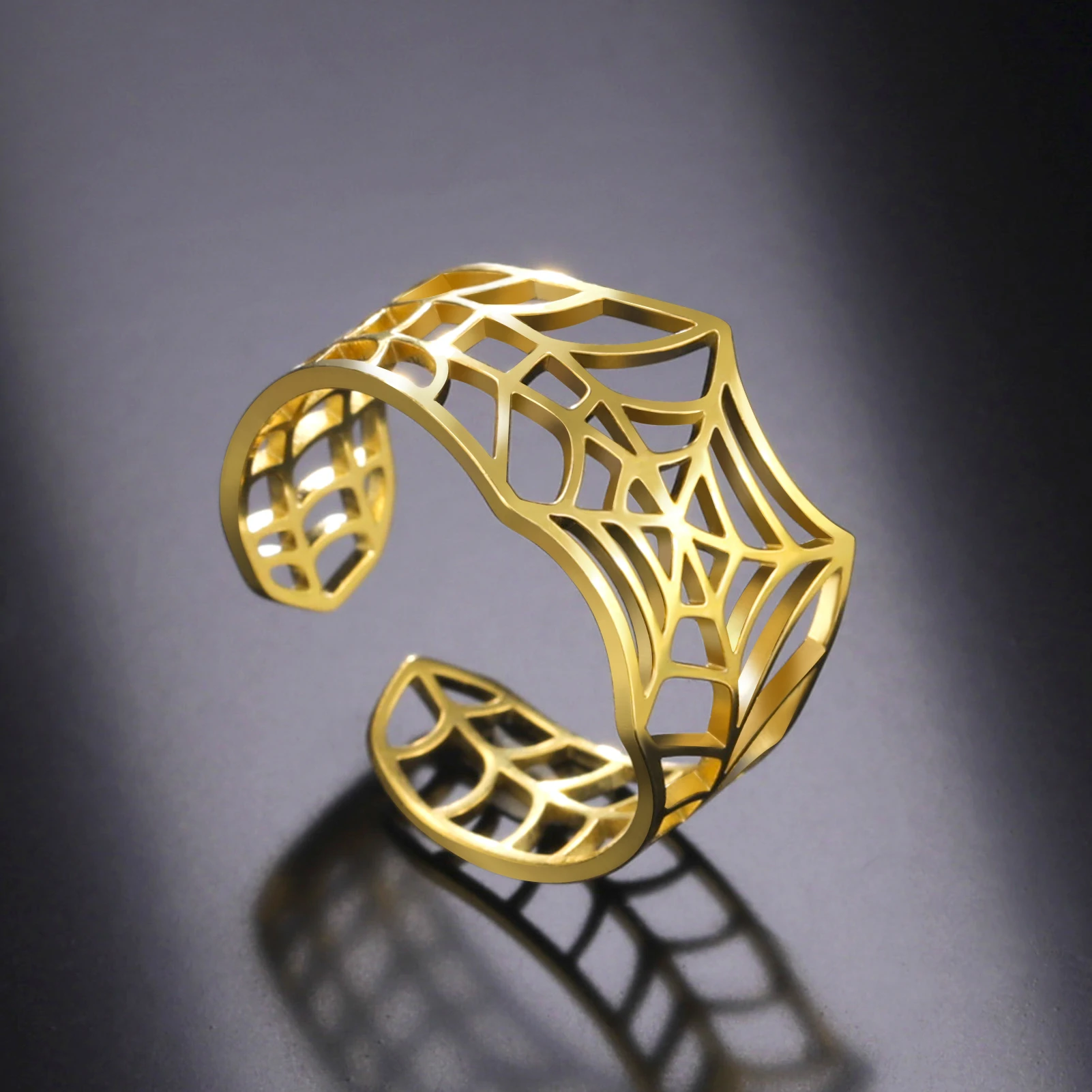 Hollow Spider Web Open Rings for Women Men Stainless Steel Hip Hop Style Suitable Birthday Party Jewelry Gift 2023 July New In