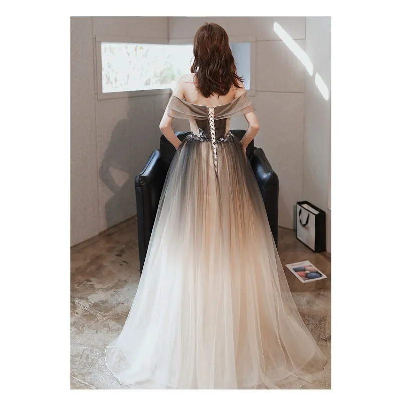 فستان سهرة نسائي لخريف 2025 مثير بكتف واحد بتصميم جديد مرصع بالنجوم فستان سهرة عصري لأداء التخسيس الاجتماع السنوي