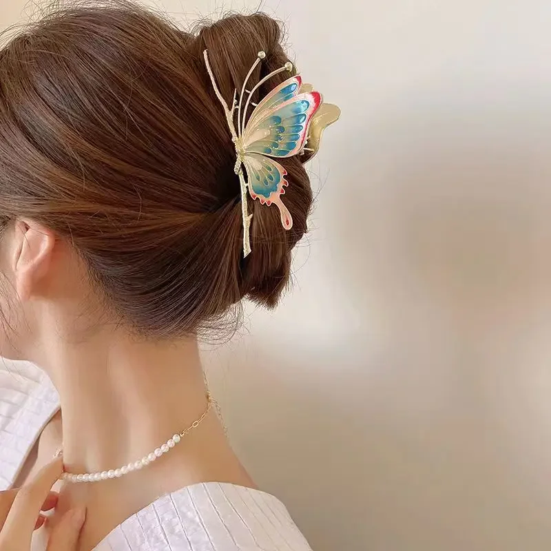 

Chinese Style Painted Butterfly Elegant Ancient Style Hair Clip Women's Summer Fashion New Style Coiled Hair Shark Claw Clip