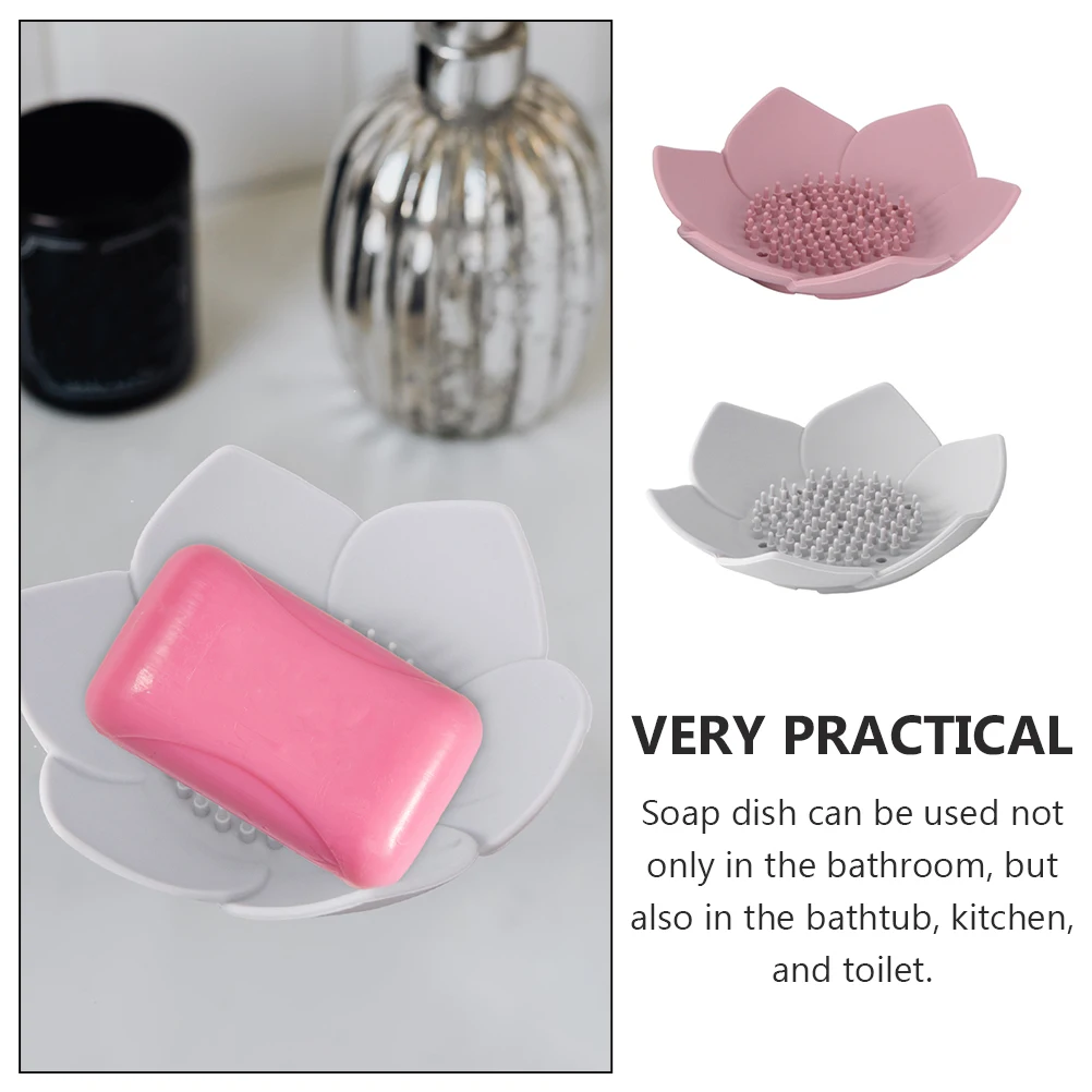 

2pcs Silicone Holder Flower Shape Household Drainage Design Storage Container For Bathroom Bathtub Kitchen Non-Slip Soap