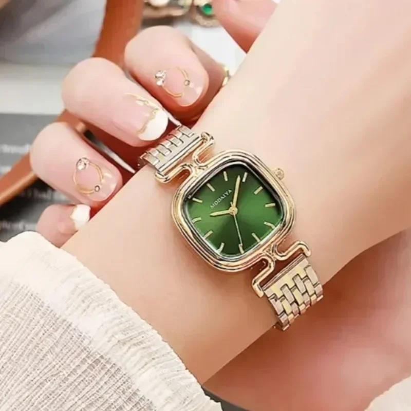 

2024 Women Watch Fashion Simple Small Square Quartz Luxury Ladies Stainless Steel with Gold Strap Business Clock Wristwatch часы