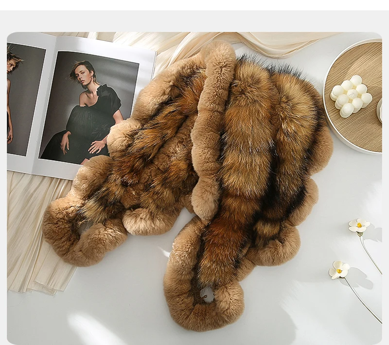 Neuer Damen-Winterschal aus echtem Rex-Kaninchenfell, Warmer Weicher Silberfuchs-Fellschal, Modischer Damen-Poncho aus 100% Echtem Rex-Kaninchenfell – Detail 2