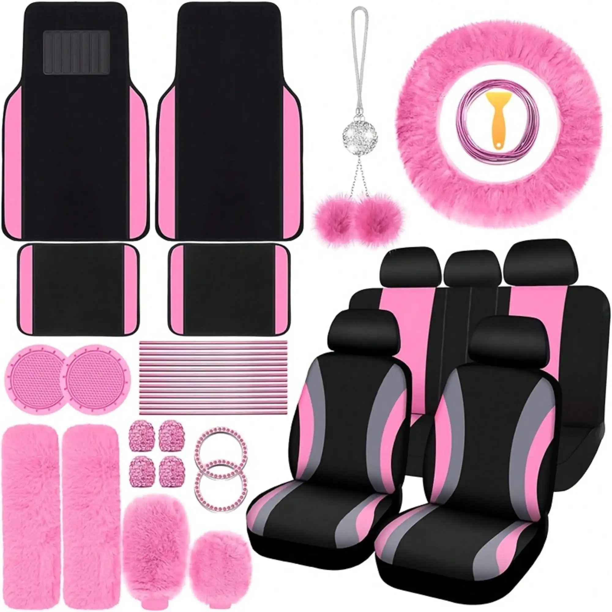 49pcs Set of Premium Car Seat Covers Designed for Women, Featuring Plush And Breathable Materials. These Covers Are Universally Compatible with for Cars And Suvs, Available in Various Colors, Easy to Install