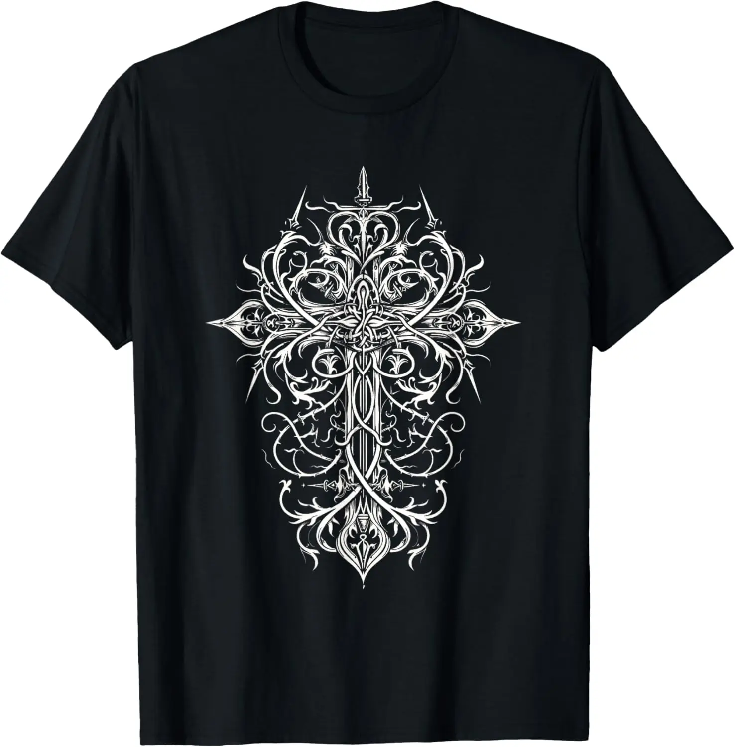 Goth Ornate Cross Vines Intricate Gothic cross T-Shirt