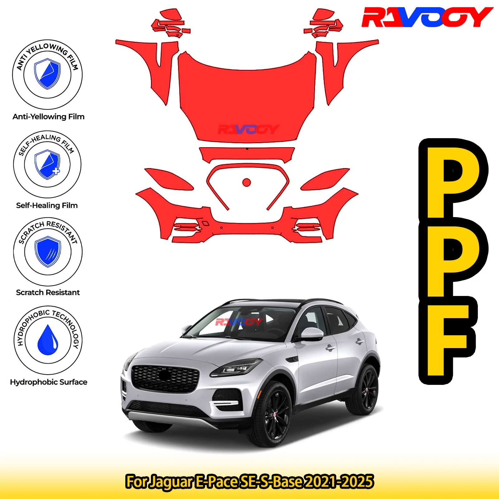 

Для Jaguar E-Pace SE-S-Base 2021-2025 глянцевая матовая черная предварительно вырезанная передняя защитная пленка PPF Kit