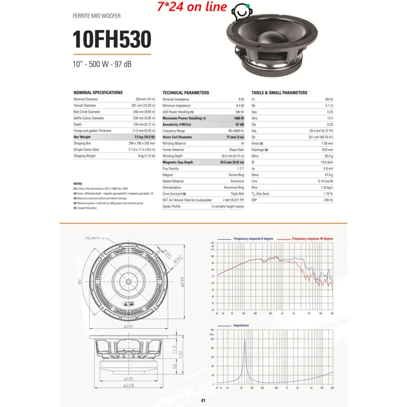 Altavoces Faital Original Italiy 10FH530 10"-500W-97dB Unidad de woofer de 10 pulgadas Bobina de voz 77 mm Ferrita Centro de woofer 8Ω (1PCS)
