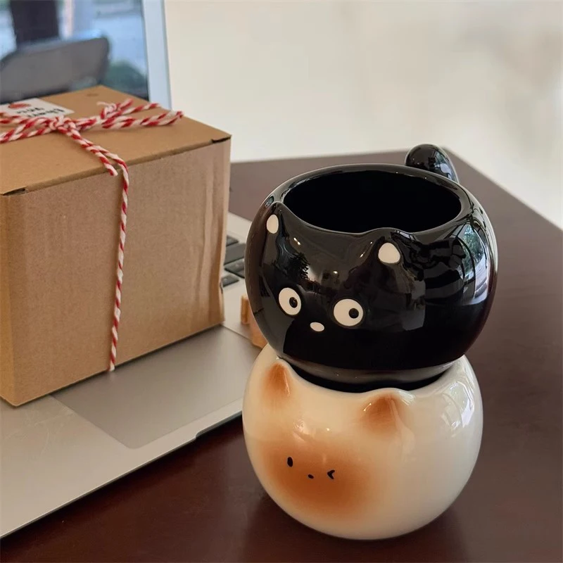 Cute Cat Coffee Cup 300ml Kawaii Ceramic Mug For Tea Milk Water Juice Mocha Lovers Breakfast Cup Birthday Gift For Women Men