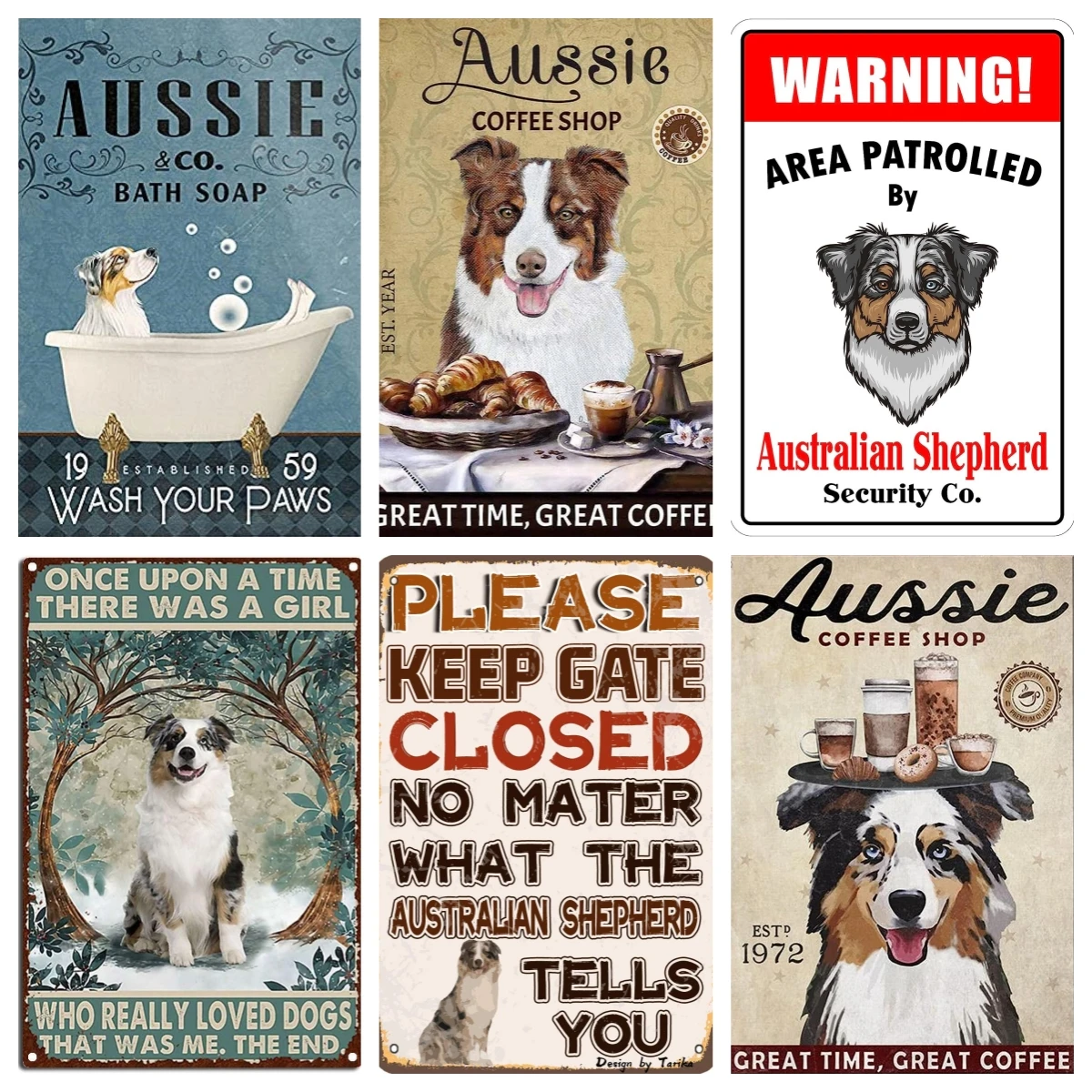 Vintage Tin Sign Australian Shepherd Dog,Home Garden Restaurant Cafe Office Shop Bar Club decoration Wall Tin Sign Posters