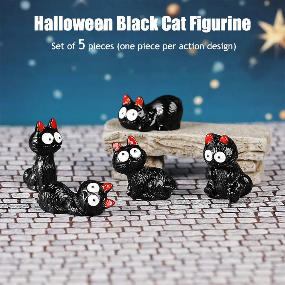 

Halloween Black Cat Figurine Theme Decor Holiday Atmosphere Desk Ornament Funny Creative Mini Model Collectible Miniature​