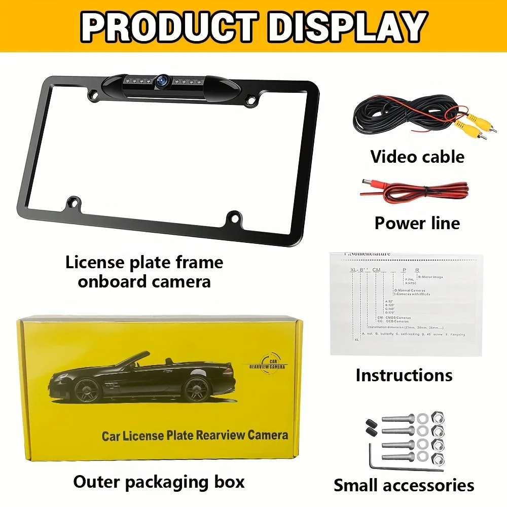 US License Plate Metal Frame Rear View Backup Camera CMOS HD  LED Night Vision