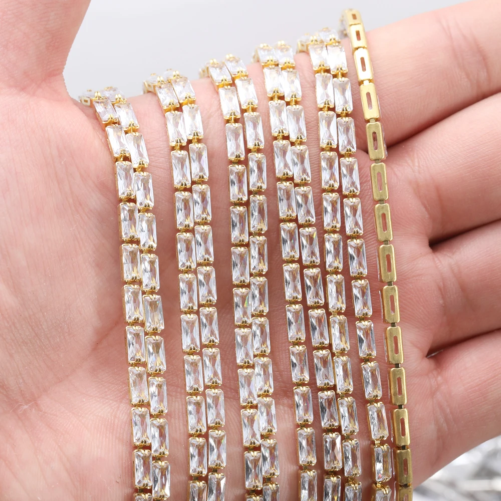 1 Yard Rectangle Zirconia Cup Chains Glitter Rhinestone Chains For Bracelet Jewelry DIY Zircon Chains Wedding Dress Decoration