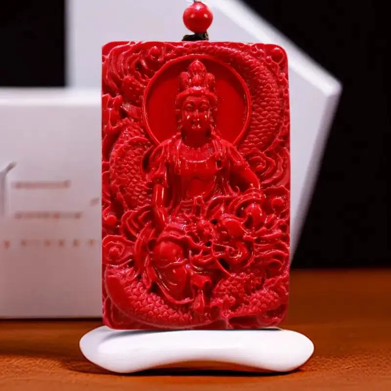 Cinnabar Guanyin Pendant Gift Luxury Gemstone Talismans Jewelry Red Stone Designer Energy Amulet Charm Vintage Gifts for Women