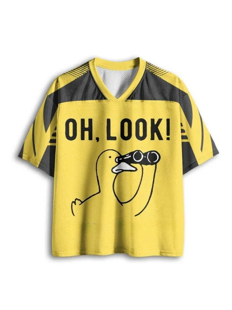 Bandai 2026 New Fun Duck Print V-neck T-shirt Summer Casual Breathable Quick Drying Outdoor Sports Shirt Family Matching