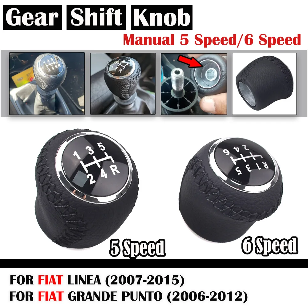 Pommeau de levier de vitesse de voiture poignée de boîte de vitesses bouton de levier de vitesse pour Fiat Grande Punto 2006-2012 Linea 2007-2015 levier de vitesse en cuir