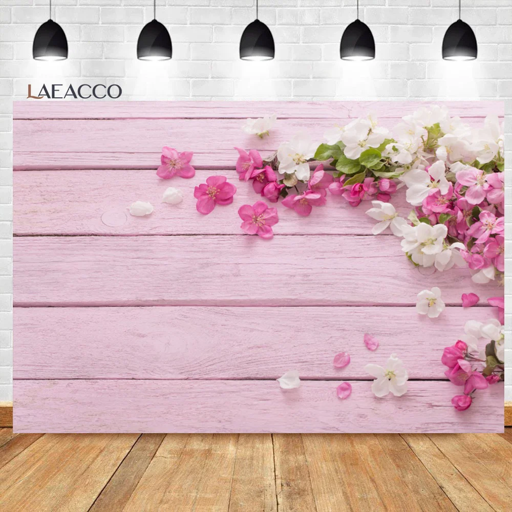 Laeacco Rustic Wood Flowers Photography Backdrop Floral Wooden Texture Board Floor Bridal Shower Newborn Portrait Backgrounds