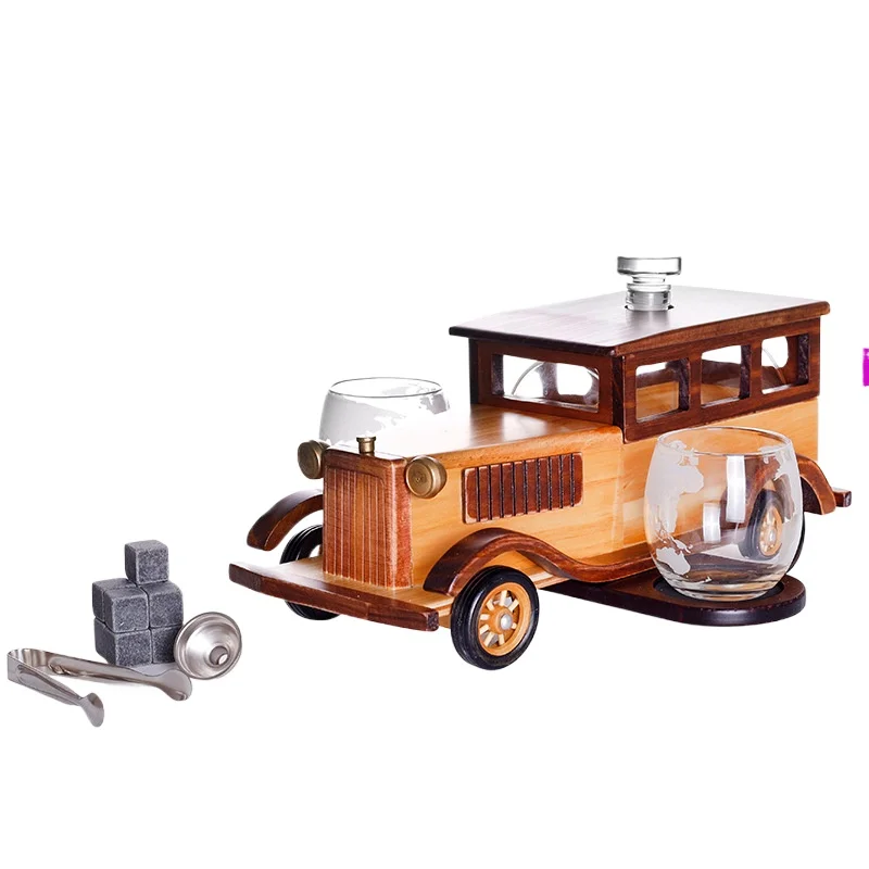 

Classic car wine set, glass decanter, craft foreign wine bottle wine glass