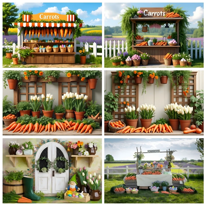 Spring Easter Photography Backdrop Vegetable shop Carrots White tulips Kids Portrait Decoration Background Photozone Supplies