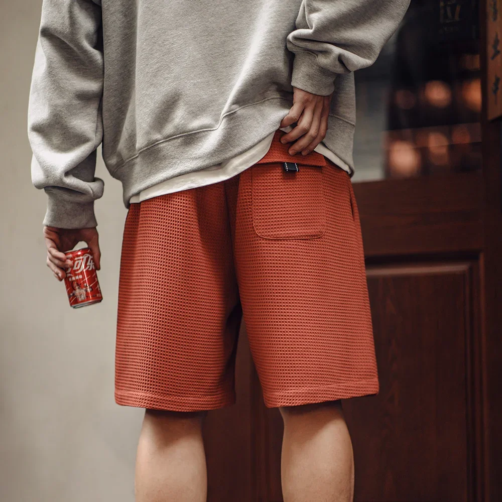 

Maden Retro Profile Waffle Elastic Waist Shorts Loose Fit Straight-Leg Thin Breathable Summer Shorts Basketball Sports Bootoms