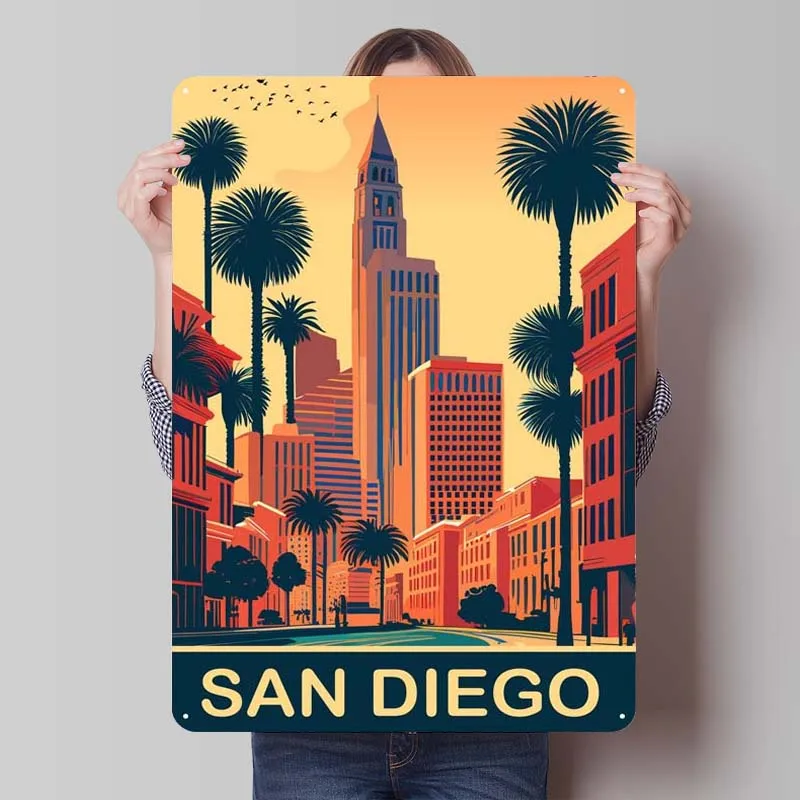 San Diego Metal Sign Travel Poster Home Decoration Accessories Vintage Tinplate Sign for Wall Art Decoration Art of Murals Retro