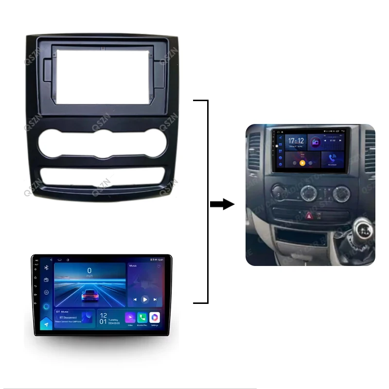 2 Din Android Head Unit Car Radio Frame Kit For Benz Sprinter VW Crafter 2009 Auto Stereo Dash Fascia Trim Bezel Faceplate Kit