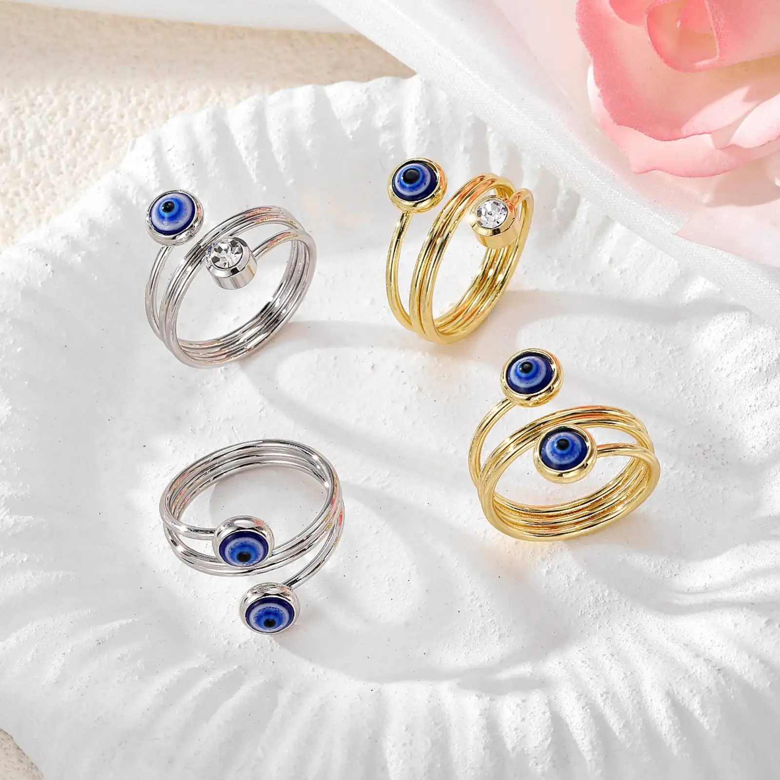 Türkischer Böser Blick Offener Ring Blaues Auge Verstellbarer Fingerring Glücksbringer Amulett Schmuck Geschenk für Frauen – Detail 4