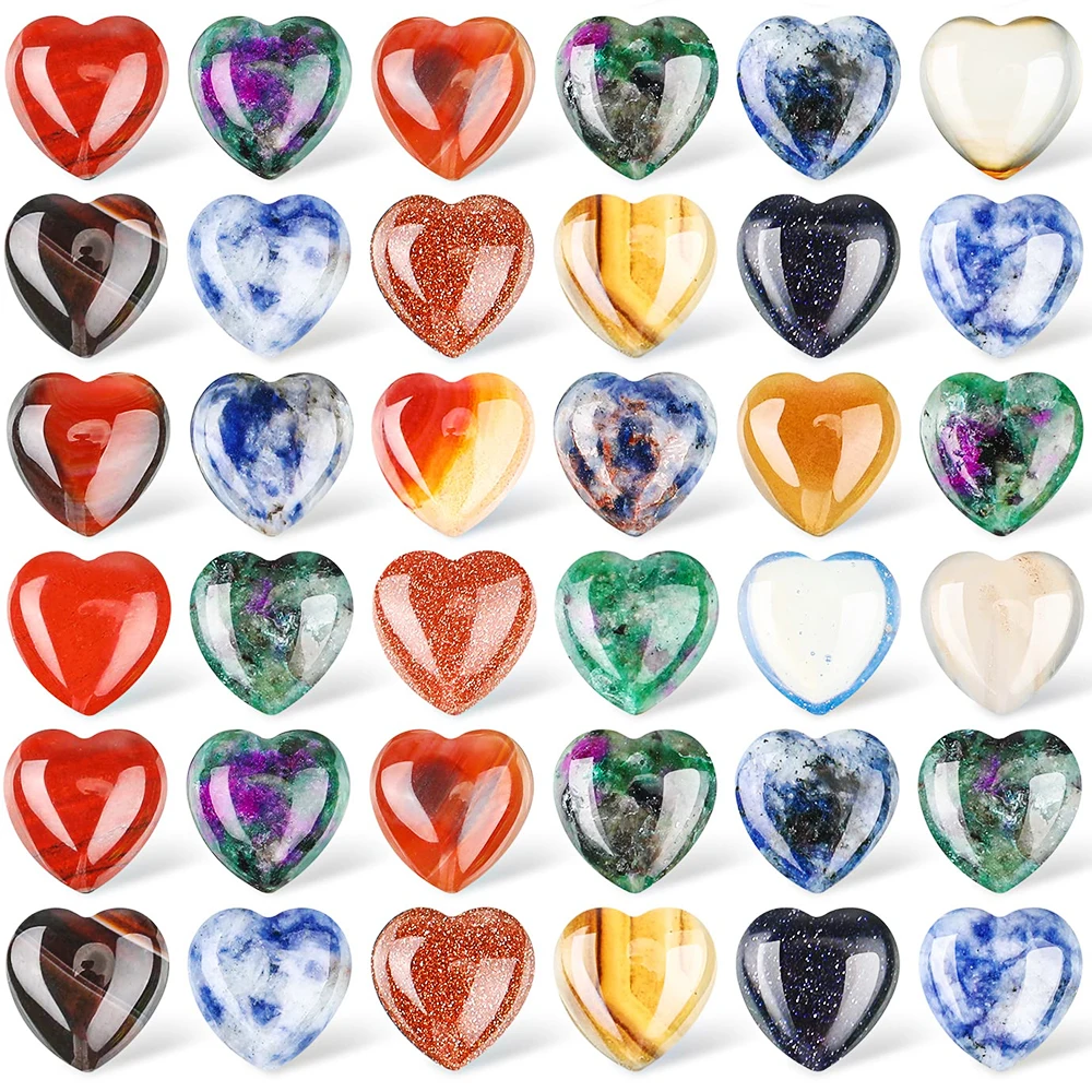 Mini Crystal Hear Gemstone Carving Heart Polished Cute Stones Crafts for Home Garden Lawn Decor Reiki Healing Chakras Meditation