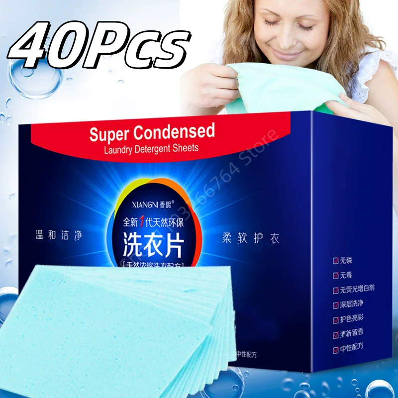 40 Uds. Tabletas de lavandería portátiles detergente eficiente nueva fragancia fórmula detergente para ropa hoja productos de limpieza jabón de lavado